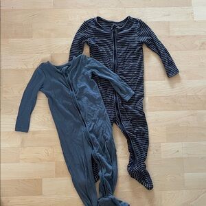 Quince Baby Zip Footed Sleepers - Blue & Dark Navy Striped